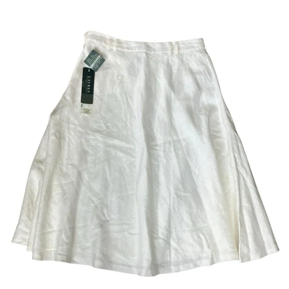 Lauren Ralph Lauren NWT 100% Linen White Midi Flared A Line Skirt Women’s 8P - Picture 2 of 10